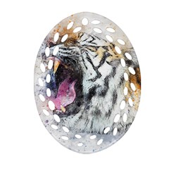 Tiger Roar Animal Art Abstract Ornament (oval Filigree) by Celenk