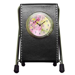 Flowers Pink Art Abstract Nature Pen Holder Desk Clocks by Celenk