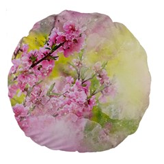 Flowers Pink Art Abstract Nature Large 18  Premium Round Cushions by Celenk