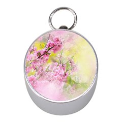 Flowers Pink Art Abstract Nature Mini Silver Compasses by Celenk