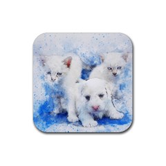 Dog Cats Pet Art Abstract Rubber Coaster (square)  by Celenk