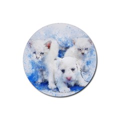 Dog Cats Pet Art Abstract Rubber Round Coaster (4 Pack)  by Celenk