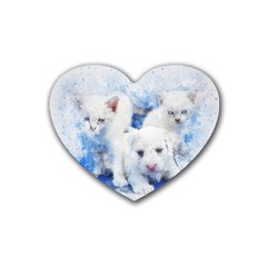 Dog Cats Pet Art Abstract Rubber Coaster (heart)  by Celenk