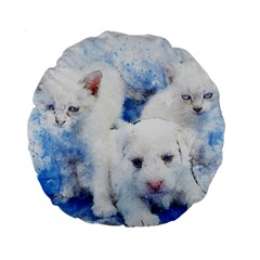 Dog Cats Pet Art Abstract Standard 15  Premium Round Cushions by Celenk