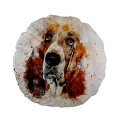Dog Basset Pet Art Abstract Standard 15  Premium Flano Round Cushions by Celenk