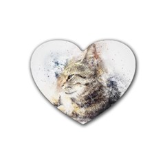 Cat Animal Art Abstract Watercolor Rubber Coaster (heart)  by Celenk