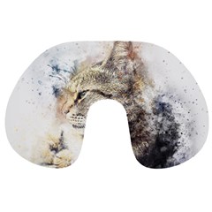 Cat Animal Art Abstract Watercolor Travel Neck Pillows by Celenk