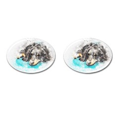Dog Animal Art Abstract Watercolor Cufflinks (oval) by Celenk
