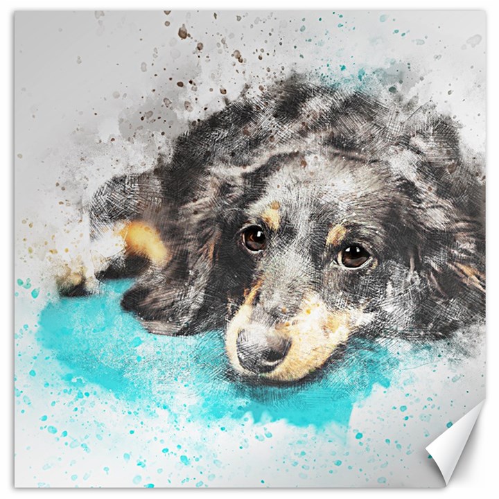 Dog Animal Art Abstract Watercolor Canvas 20  x 20  