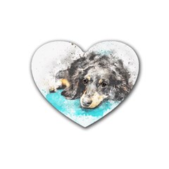 Dog Animal Art Abstract Watercolor Rubber Coaster (heart)  by Celenk