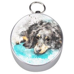 Dog Animal Art Abstract Watercolor Silver Compasses by Celenk