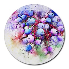 Berries Pink Blue Art Abstract Round Mousepads by Celenk