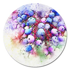 Berries Pink Blue Art Abstract Magnet 5  (round) by Celenk