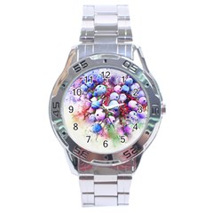 Berries Pink Blue Art Abstract Stainless Steel Analogue Watch by Celenk