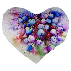 Berries Pink Blue Art Abstract Large 19  Premium Heart Shape Cushions by Celenk