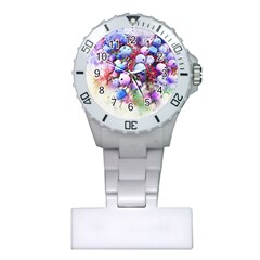 Berries Pink Blue Art Abstract Plastic Nurses Watch by Celenk