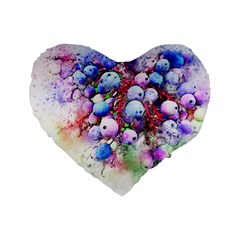 Berries Pink Blue Art Abstract Standard 16  Premium Flano Heart Shape Cushions by Celenk