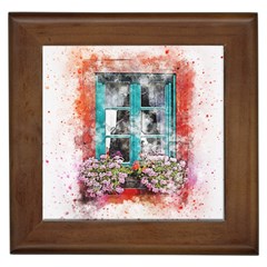 Window Flowers Nature Art Abstract Framed Tiles by Celenk