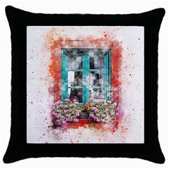 Window Flowers Nature Art Abstract Throw Pillow Case (black)