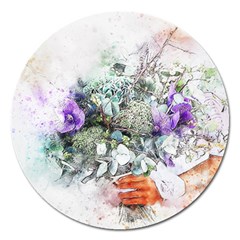 Flowers Bouquet Art Abstract Magnet 5  (round) by Celenk