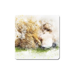Bear Baby Sitting Art Abstract Square Magnet by Celenk