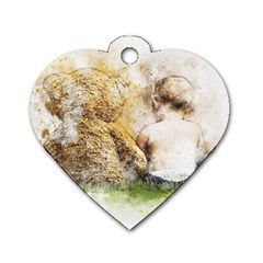 Bear Baby Sitting Art Abstract Dog Tag Heart (Two Sides)