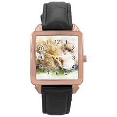 Bear Baby Sitting Art Abstract Rose Gold Leather Watch 