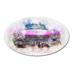 Pink Car Old Art Abstract Oval Magnet by Celenk