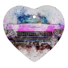 Pink Car Old Art Abstract Heart Ornament (two Sides) by Celenk