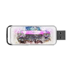 Pink Car Old Art Abstract Portable Usb Flash (one Side) by Celenk