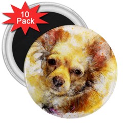 Dog Animal Art Abstract Watercolor 3  Magnets (10 pack) 