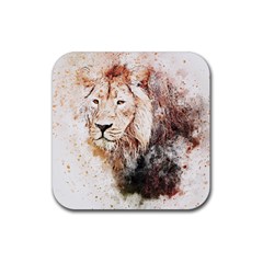 Lion Animal Art Abstract Rubber Coaster (square)  by Celenk