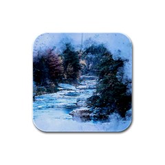 River Water Art Abstract Stones Rubber Square Coaster (4 Pack) 