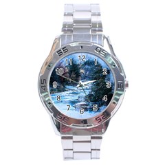 River Water Art Abstract Stones Stainless Steel Analogue Watch by Celenk