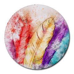 Feathers Bird Animal Art Abstract Round Mousepads