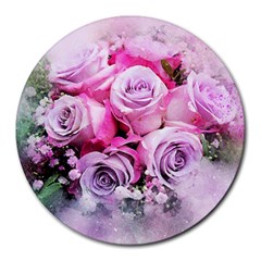 Flowers Roses Bouquet Art Abstract Round Mousepads by Celenk