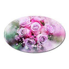 Flowers Roses Bouquet Art Abstract Oval Magnet by Celenk