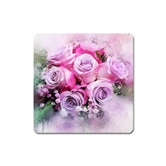 Flowers Roses Bouquet Art Abstract Square Magnet by Celenk