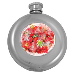 Strawberries Fruit Food Art Round Hip Flask (5 Oz) by Celenk