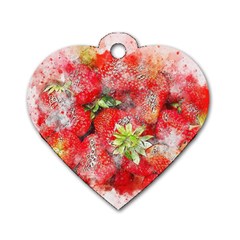 Strawberries Fruit Food Art Dog Tag Heart (two Sides) by Celenk