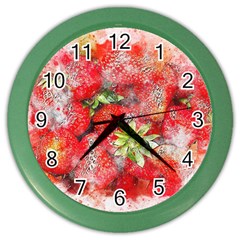 Strawberries Fruit Food Art Color Wall Clocks by Celenk