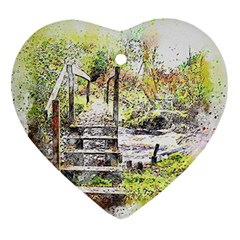 River Bridge Art Abstract Nature Ornament (heart) by Celenk
