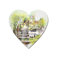 River Bridge Art Abstract Nature Heart Magnet by Celenk