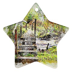 River Bridge Art Abstract Nature Star Ornament (two Sides) by Celenk