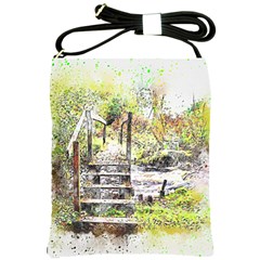 River Bridge Art Abstract Nature Shoulder Sling Bags by Celenk