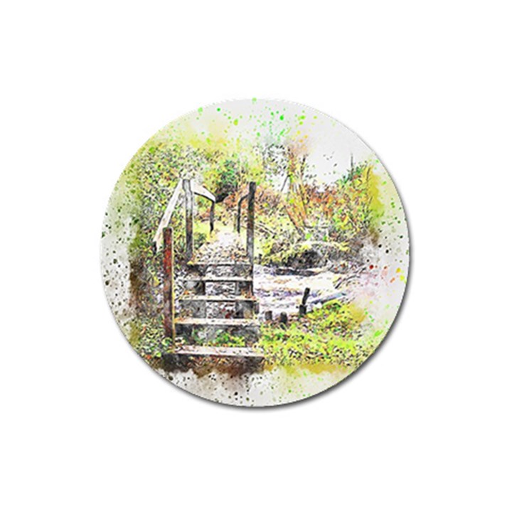 River Bridge Art Abstract Nature Magnet 3  (Round)