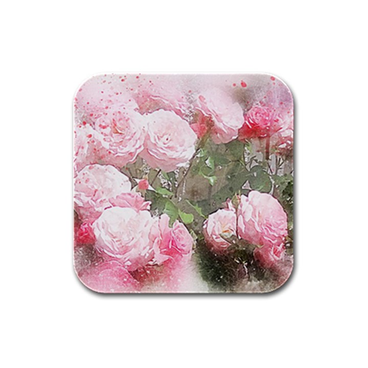 Flowers Roses Art Abstract Nature Rubber Square Coaster (4 pack) 