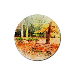 Tree Park Bench Art Abstract Rubber Round Coaster (4 Pack)  by Celenk