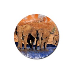 Elephants Animal Art Abstract Rubber Round Coaster (4 Pack)  by Celenk