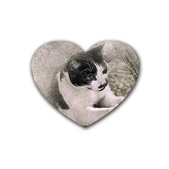 Cat Pet Art Abstract Vintage Rubber Coaster (heart)  by Celenk